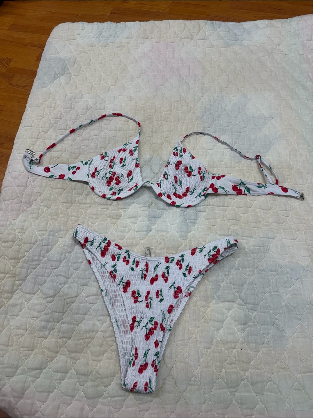 White Cherry Print Bikini Set size L used